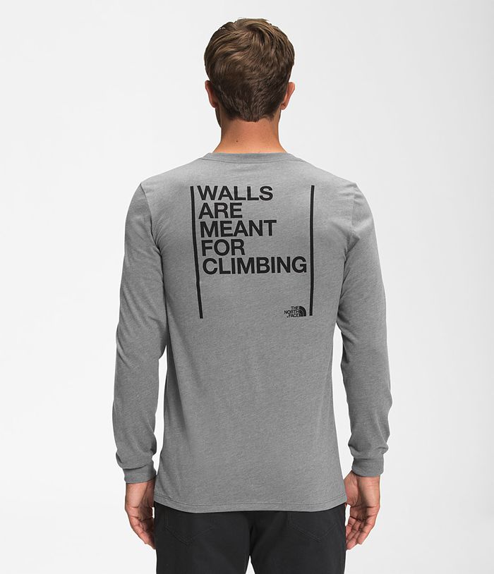 The North Face T-Shirts Long Sleeve Walls Grey - Mens - Thailand GHPMZ-8715